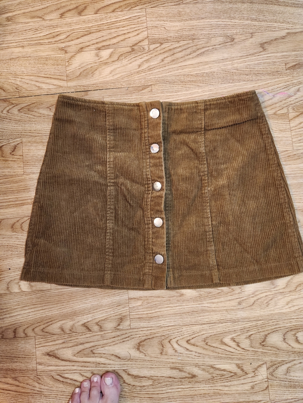 Button-Front Corduroy Mini Skirt in Olive Brown